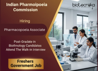 Freshers Govt Job at Indian Pharmacopoeia Commission. Biotechnology Candidates, Attend The Walk-in Interview.