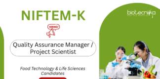 Food Technology Jobs at NIFTEM. Life Sciences Candidates, Apply Now For Quality Assurance Manager/ Project Scientist Role.