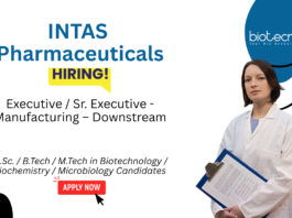 Biotechnology Jobs at Intas Pharmaceuticals. Downstream Manufacturing, Chromatography, & Protein Purification. Attend The Virtual interview.