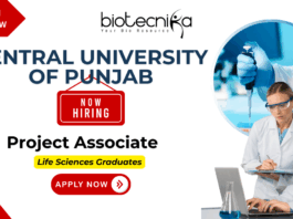Project associate jobs at CUP Bathinda – life science jobs recruitment