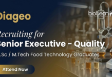 Diageo Hiring for Senior Executive Job role | Food Technology jobs | Apply Now Diageo senior executive job in quality for food technology professionals