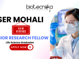 Junior Research Fellow biotechnology job at IISER Mohali DST project