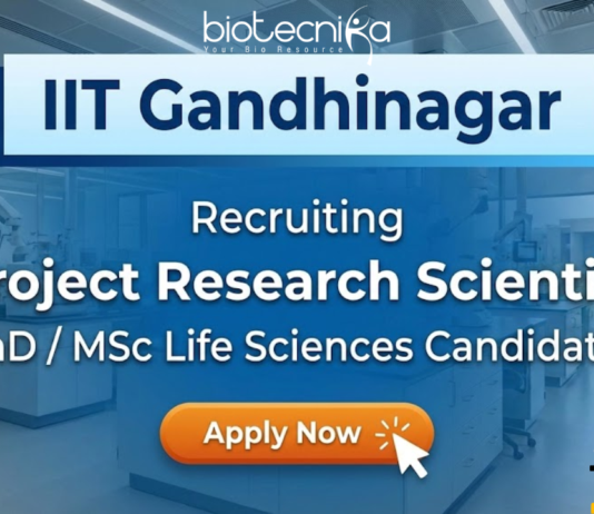 Research scientist jobs at IIT Gandhinagar for life science graduates