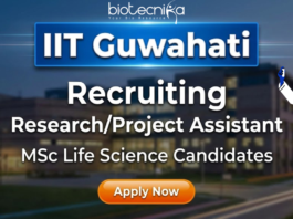 IIT Guwahati research assistant jobs 2025 for life science jobs and IIT Guwahati careers.