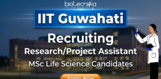 IIT Guwahati research assistant jobs 2025 for life science jobs and IIT Guwahati careers.