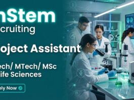 inStem Recruitment 2025 Offers Project Associate Jobs for Life Science Graduates at BRIC-inStem Bengaluru under DBT funded Research programs.