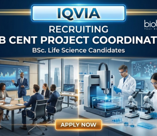 CRO jobs at IQVIA for life science graduates – Lab Cent Project Coordinator role
