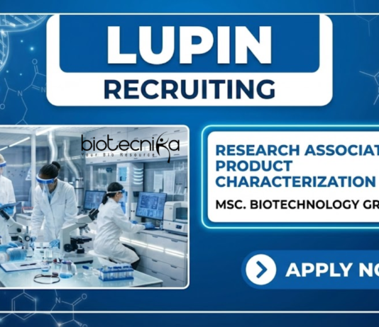 Research Associate Job at Lupin | Biotechnology Jobs Research Associate Job at Lupin biotechnology jobs LC-MS analytical research careers