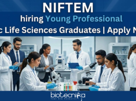 Young professional vacancy at NIFTEM-Kundli for life science jobs and NIFTEM careers in 2025.