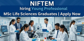Young professional vacancy at NIFTEM-Kundli for life science jobs and NIFTEM careers in 2025.