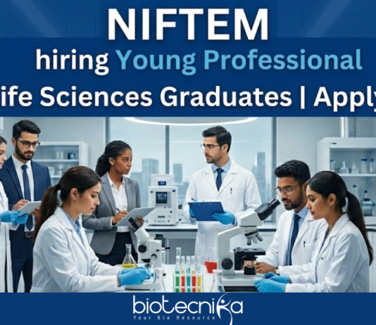 Young professional vacancy at NIFTEM-Kundli for life science jobs and NIFTEM careers in 2025.