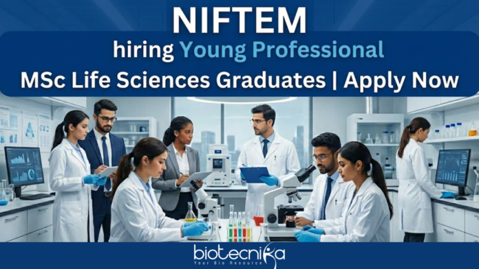 niftem Young professional vacancy at NIFTEM-Kundli for life science jobs and NIFTEM careers in 2025.