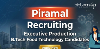 Piramal hiring for Executive Production Role | Food Tech Jobs Food tech jobs at Piramal Pharma Solutions for life science and B.Tech Food Tech graduates