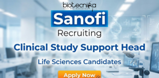 Sanofi hiring for Clinical Study Support Head | Clinical Research Jobs Clinical research jobs at Sanofi Hyderabad for life science professionals