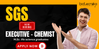 SGS Executive Chemist recruitment offering chemist jobs and biotechnology jobs in Chennai