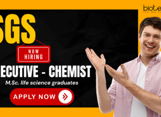 SGS Executive Chemist recruitment offering chemist jobs and biotechnology jobs in Chennai
