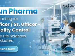 Sun Pharma officer job in Quality Control for life scienc
