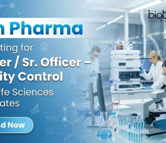 Sun Pharma officer job in Quality Control for life scienc