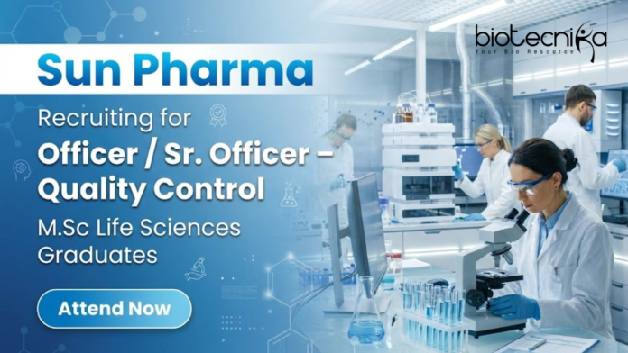 sun pharma (3) Sun Pharma officer job in Quality Control for life scienc