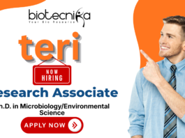 TERI Research Associate life science jobs, Environmental science jobs, TERI career, microbial biotechnology, bioformulation