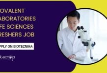 Life Sciences Freshers Job at Covalent Laboratories