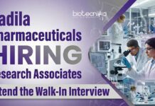 Research Associate Jobs at Cadila Pharmaceuticals – Attend the Walk-In Interview Apply for Research Associate Jobs at Cadila Pharmaceuticals. Walk-in interview in Ahmedabad for Biotech Job roles in R&D and Other departments