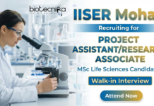Attend the Walk-in Interview | IISER Mohali Project Assistant Job For Life Sciences Research Jobs at IISER Bhopal under ICMR Life Science Jobs