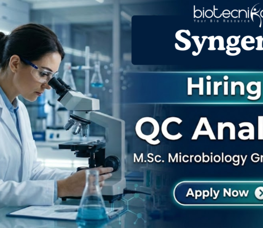 QC Analyst job at Syngene Bangalore microbiology jobs Syngene careers