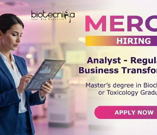 Regulatory Analyst Jobs at MERCK for Biochemistry and Life Science professionals in Bangalore