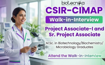 Project Associate Jobs at CSIR-CIMAP | Biotech Attend the Walk-in-Interview Project Associate jobs at CSIR-CIMAP Bengaluru under CSIR Recruitment 2026 for Life Science graduates