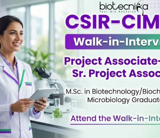 Project Associate jobs at CSIR-CIMAP Bengaluru under CSIR Recruitment 2026 for Life Science graduates