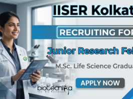 Junior Research Fellow jobs at IISER Kolkata for Life Science graduates under ANRF funded project