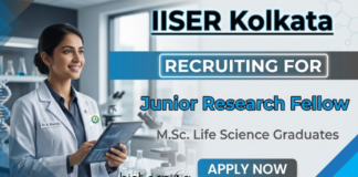 Junior Research Fellow jobs at IISER Kolkata for Life Science graduates under ANRF funded project