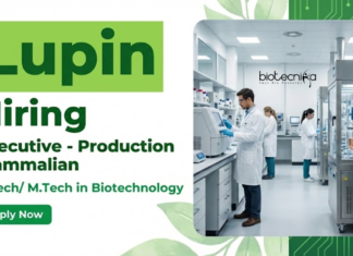 Apply for Executive Jobs at Lupin Pune. Biotech Jobs in Production Mammalian with downstream processing, GMP exposure, & Strong Career growth.