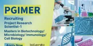 PGIMER Recruitment Offers Project Research Scientist-1 Post for MSc graduates. Apply Now for Biotech Jobs & Life Science Jobs in Chandigarh.