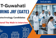 JRF Vacancy at IIT-Guwahati. Biotechnology Candidates with valid GATE qualifications, Attend The Walk-in Interview.