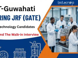 JRF Vacancy at IIT-Guwahati. Biotechnology Candidates with valid GATE qualifications, Attend The Walk-in Interview.
