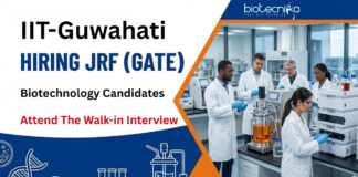 JRF Vacancy at IIT-Guwahati. Biotechnology Candidates with valid GATE qualifications, Attend The Walk-in Interview.
