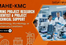 Research Job at MAHE-KMC. Biochemistry, Microbiology & Biotechnology Candidates, Apply Now for two positions.