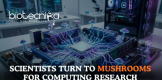 Computing research using mushrooms as scientists study fungal mycelium networks in advanced mushroom research