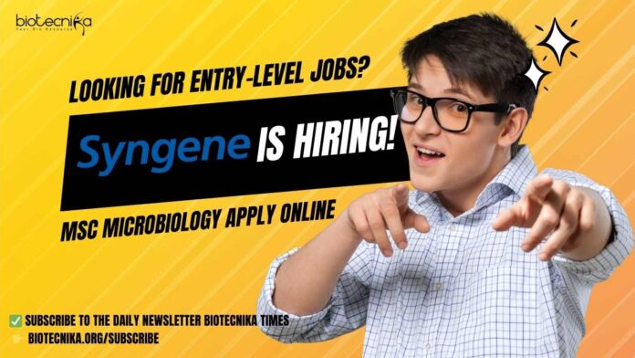 Entry-Level Microbiology Jobs at Syngene | MSc Microbiology Jobs | Research Trainee Jobs