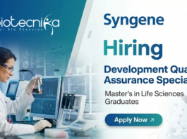 Quality Assurance Specialist job at Syngene Careers for life science professionals