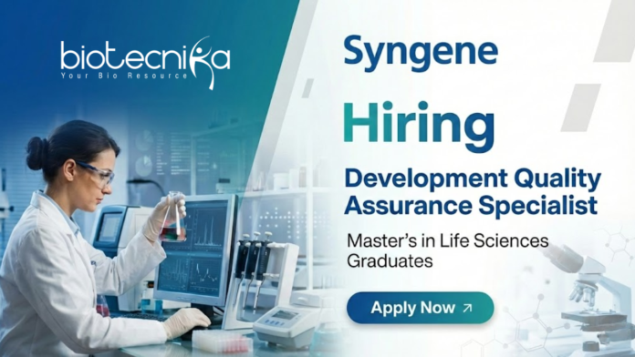 SYNGENE Quality Assurance Specialist job at Syngene Careers for life science professionals