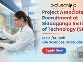 Project Associate recruitment at Siddaganga Institute of Technology life science research