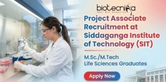 Project Associate recruitment at Siddaganga Institute of Technology life science research
