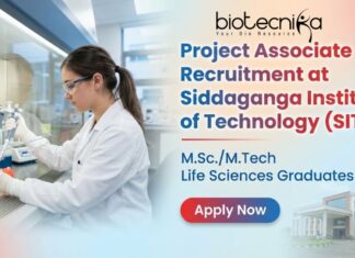 Project Associate recruitment at Siddaganga Institute of Technology life science research