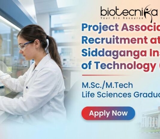 Project Associate recruitment at Siddaganga Institute of Technology life science research