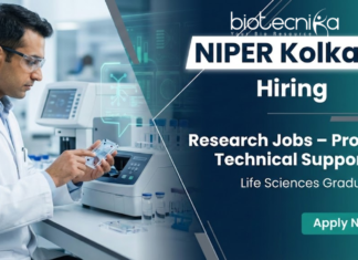 Research Jobs at NIPER Kolkata: Project Technical Support-II Opportunity | Apply Now Research jobs at NIPER Kolkata for Project Technical Support-II biotechnology vacancy