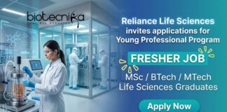 Young Professional Program at Reliance Life Sciences for Life Sciences Jobs and Bio Pharma Manufacturing