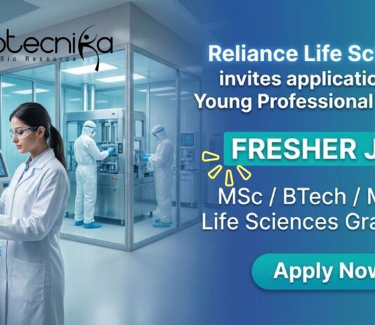 Young Professional Program at Reliance Life Sciences for Life Sciences Jobs and Bio Pharma Manufacturing
